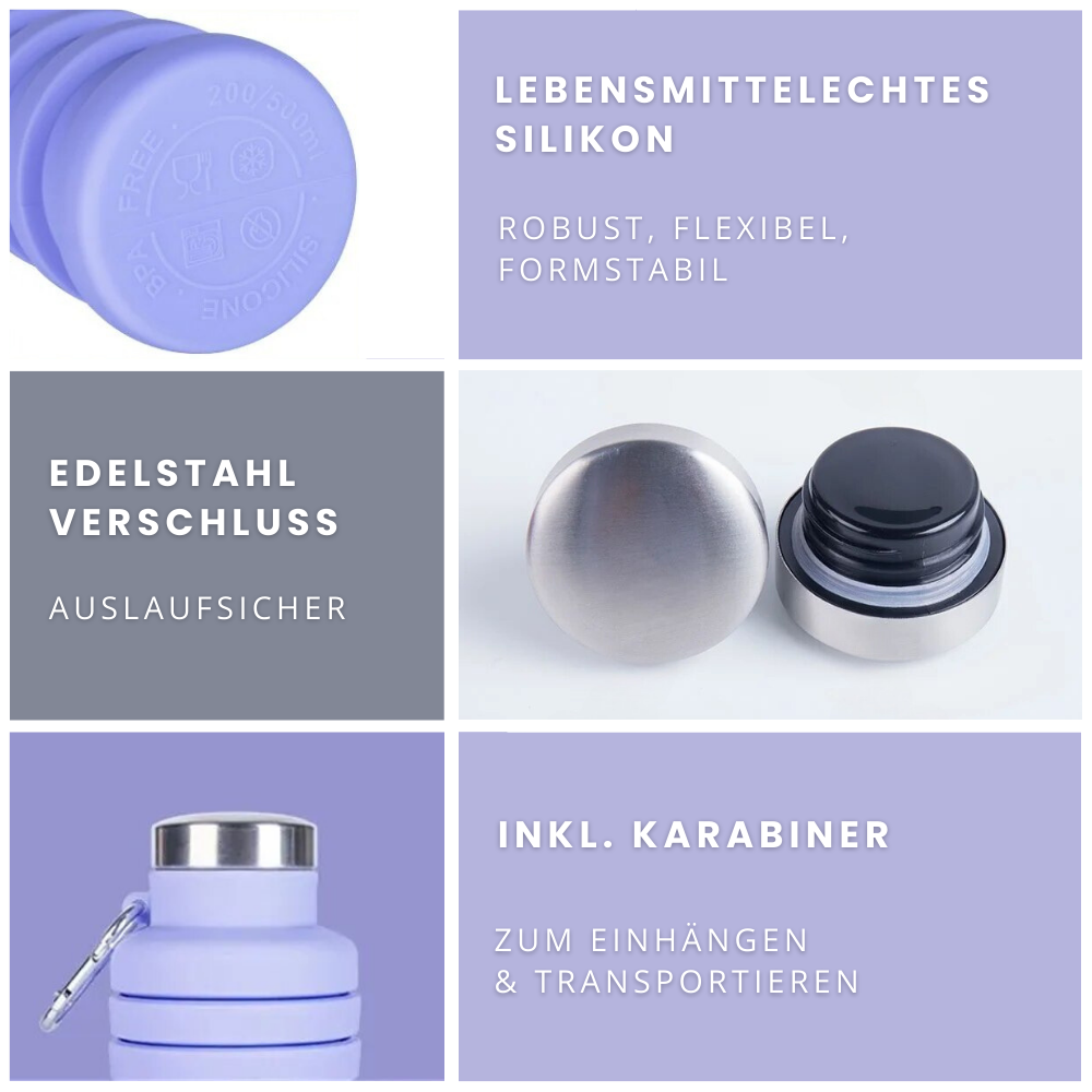 Faltbare Trinkflasche aus Silikon – flexibel, leicht und immer dabei!