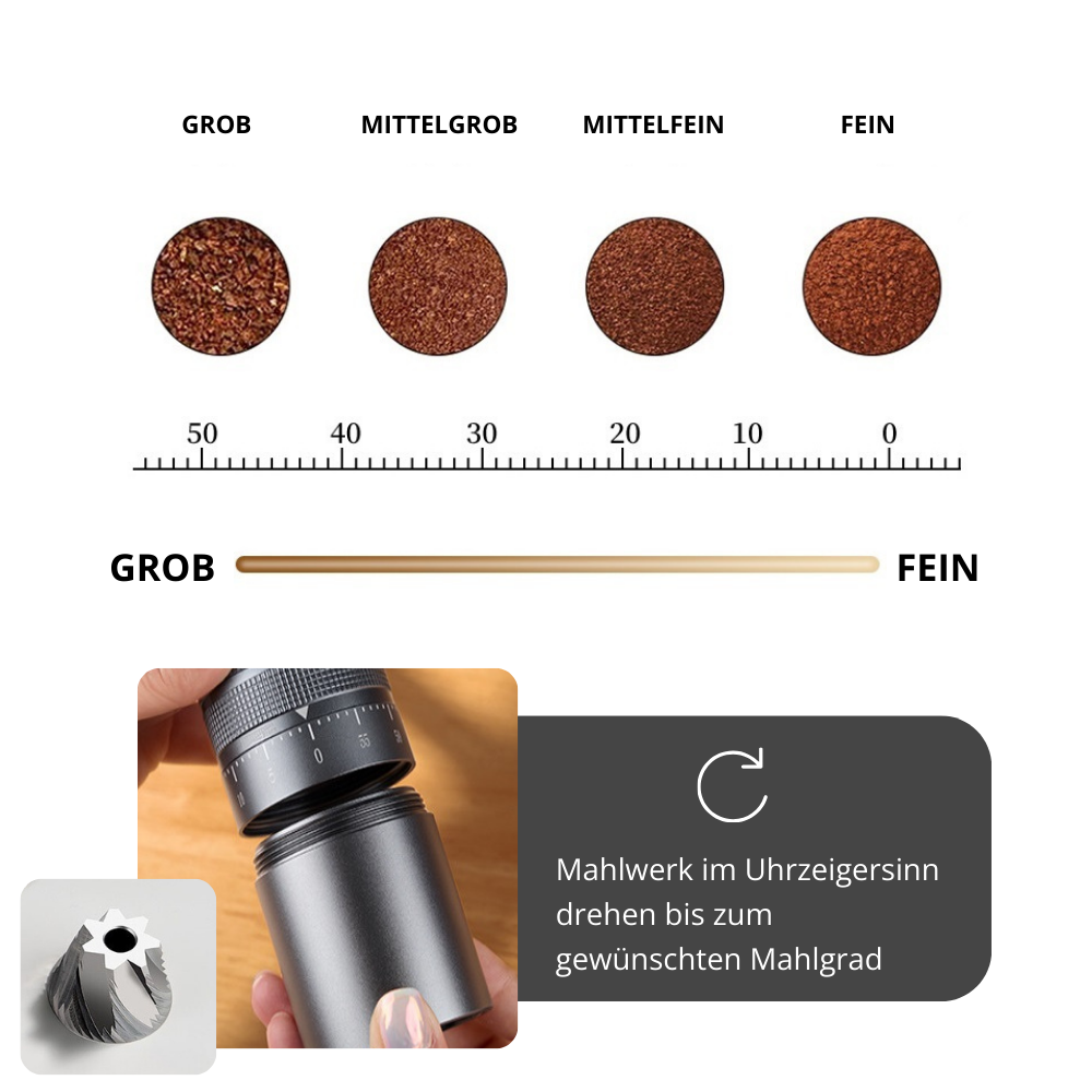 Manuelle Kaffeemühle aus Edelstahl – Echter Kaffeegenuss, immer und überall