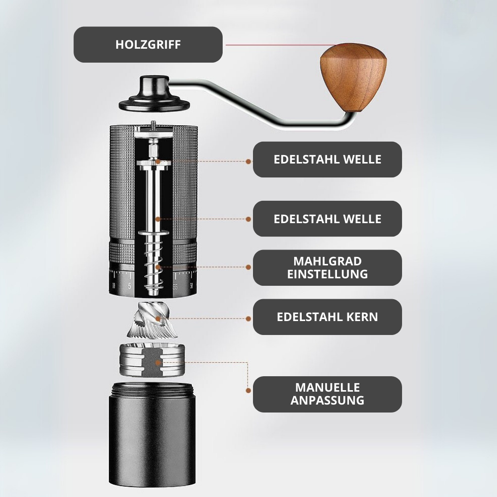 Manuelle Kaffeemühle aus Edelstahl – Echter Kaffeegenuss, immer und überall