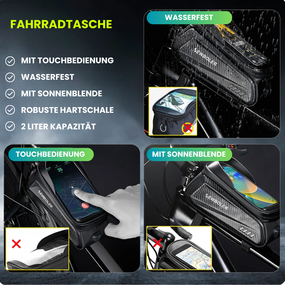 2-in-1 Fahrradtasche – Stauraum und Smartphone-Bedienung in einem